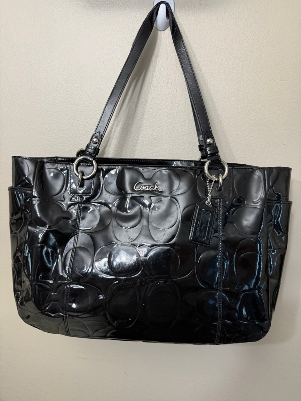Coach Black Patent Leather Embossed Tote#F17729